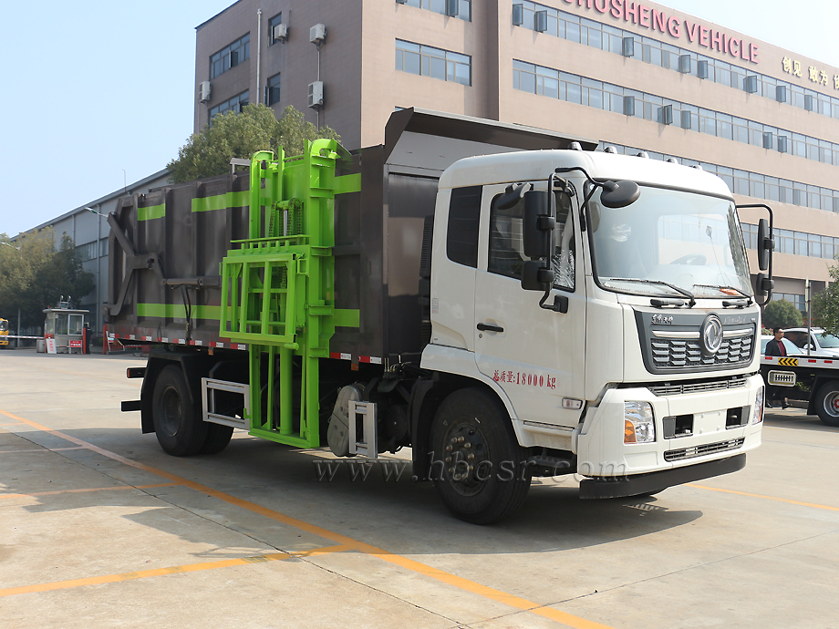 东风天锦14方挂桶垃圾车带对接车